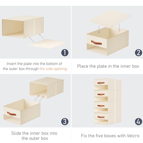 DIMJ Closet Organizers and Storage - Fabric Bins with Drawers for Closet Foldable Clothes Organizers with Clear Window, Stackable Storage Drawers Units for Bedroom, Living Room, Medium 4-Pack, Beige - color: Beige, size: Medium - 4 Pack