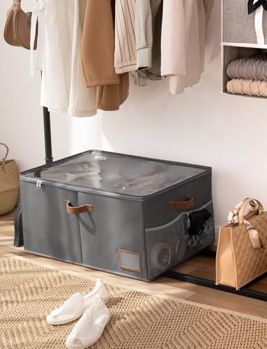 StorageWorks Shoe Organizer for Closet, Shoe Storage Containers for Entryway, Fabric Shoe Storage Organizer for Slippers and Flats, Shoe Storage Bins with Side Mesh Pocket, Fits up to 20 Pairs, Grey - color: Gray, size: Large-1 Pack