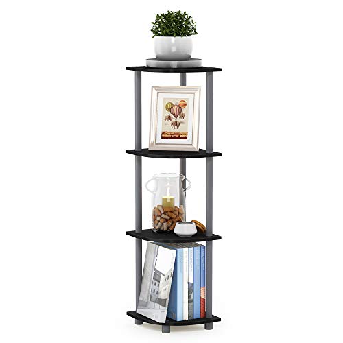 Furinno Turn-N-Tube Corner Shelf, 4-Tier Corner Bookshelf, Display Storage Shelves with Open Shelves, for Organization and Storage, Living Room, Home Office, Garage, Black - color: Black/Grey, size: 4-Tier