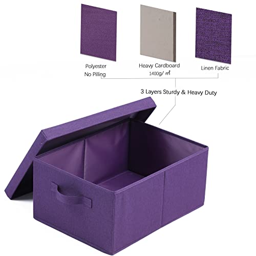 HOONEX Storage Bins with Lids for Organizing, Pack of 2, Storage Boxes with 2 Carry Handles and Sturdy Heavy Cardboard, 16.5" L x 11.8" W x 7.5" H for Shoes, Books, Clothes, Nursery, Dark Purple - color: Dark Purple