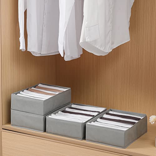 4 Packs T-shirt Drawer Organizers for Clothing,8 Grids Compartment Wardrobe Storage Box, Washable Clothes Organizer for Folded Clothes, Legging, Silk Scarve - color: Grey, size: 8 GRIDS-SMALL SIZE