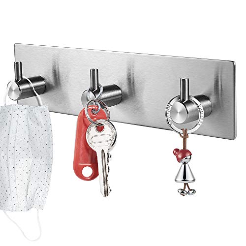Picowe Key Holder for Wall Decorative, Adhesive Stainless Steel Key Hooks, Key Hanger Key Organizer for Wall, Towel Hook Coat Hanger for Entryway Hallway Kitchen(Three Rows,Sliver 1PCS) - color: Sliver