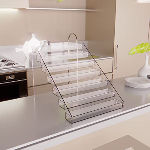 Tiered Spice Rack Acrylic, 7 Tier Clear Spice Rack Organizer for Cabinet, Vertical Spice Rack Shelf Durable Kitchen Seasoning Organizer for Countertop, Cabinet, Pantry, Kitchen Storage (7 Tier) - color: 7 Tier