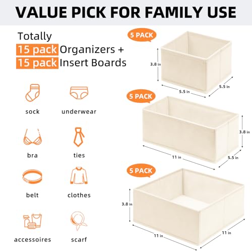 Criusia Closet Drawer Organizer Clothes, 15 Pack Dresser Organizer for Baby Clothes, Fabric Drawer Dividers for Nursery Bedroom (Beige) - color: Beige
