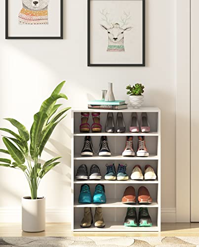 HAIOOU 5 Tier White Shoe Rack, 24 Inches Stackable Wooden Shoe Shelf Organizer Free Standing Shoe Storage Stand with One Movable Storage Shelf for 10-15 Pairs, Perfect for Entryway, Hallway, Closet - color: Modern White