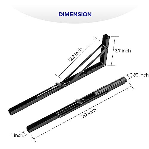 Ravinte -2 Pack 20 Inch Folding Shelf Brackets – Matte Black, Heavy Duty Collapsible Brackets for Tables and Benches – Space-Saving Design - size: 20 Inch