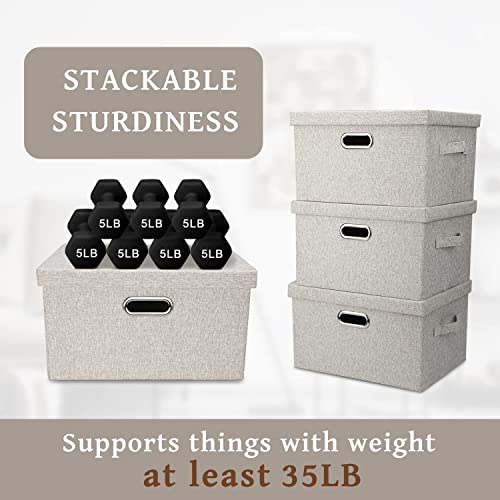 Graciadeco Medium 15" 21 Quart Collapsible Stackable Storage Bins with Lids, 5 Packs Beige Foldable Fabric Closet Boxes Heavy-duty Linen Cube Baskets Container for Bedroom Office (15 x 11 x 8) - color: Beige, size: Medium -5 Pack