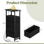 Yoobure LED Narrow Nightstand with Charging Station - Slim Dresser for Bedroom Narrow Side Table Storage Cabinet, Small Dressers Chest of Drawers, Tall Skinny Night Stand End Table for Small Spaces - color: Black