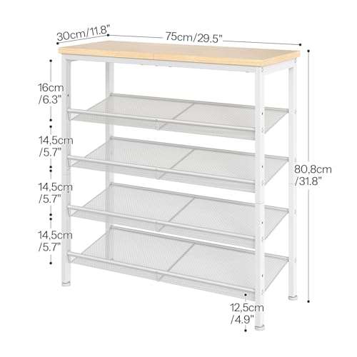 HOOBRO Shoe Rack for Entryway, 5-Tier Shoe Organizer with Adjustable Mesh Shelves, 12-16 Pairs of Shoes, Spacious Floor Mount, Metal, Industrial, Shoe Shelf for Closet, Natural and White WN12XJ01 - color: Natural + White, size: 29.5"W x 11.8"D x 31.8"H