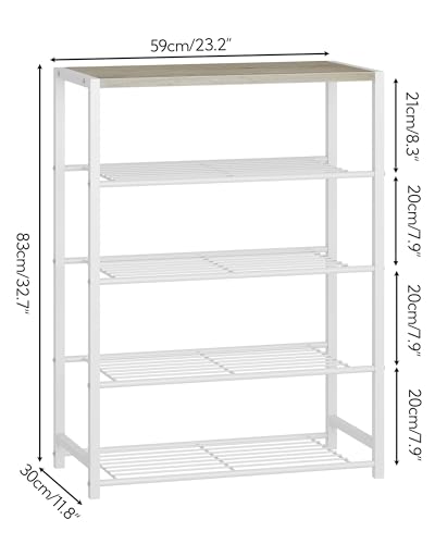 Yusong Shoe Rack Organizer, 5 Tier Industrial Shoe Storage Shelf, Narrow Sturdy Metal Shoe Shelves for Closet Entryway, White - color: White, size: 5 Tier