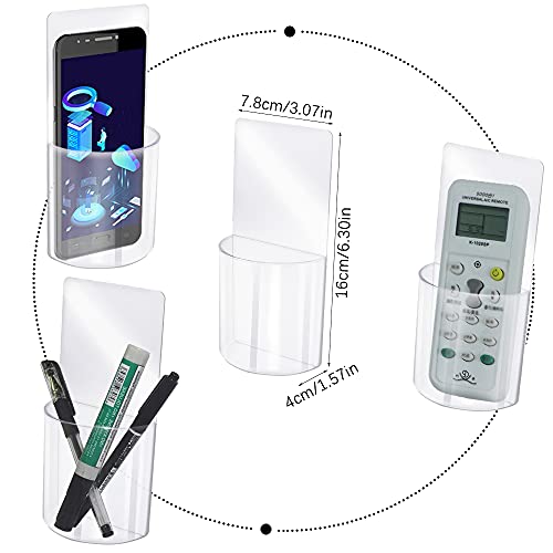4 PCS Remote Control Holder, Wall Mount Self-Adhesive Transparent Media Organizer Universal No Drilling Storage Box Clear Remote Holder for Bedroom, Table, Nightstand
