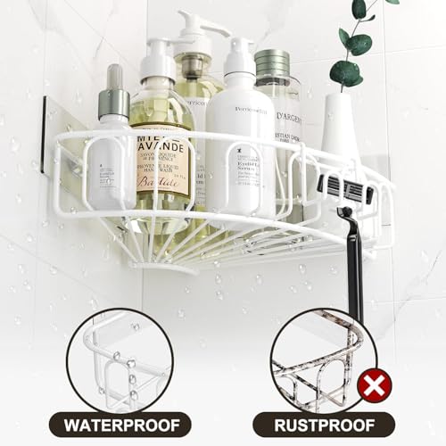 Orimade Corner Shower Caddy Stainless Steel with Hooks Wall Mounted Bathroom Shelf Storage Organizer Adhesive No Drilling 3 Pack, White Only for 90-Degree Corner - color: White