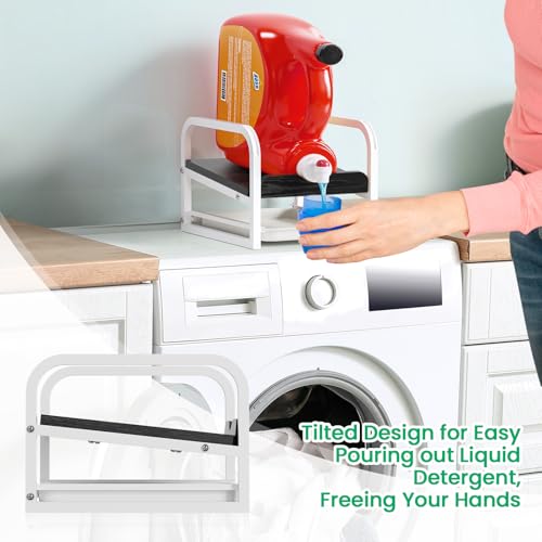 Laundry Detergent Holder Liquid Laundry Detergent Riser and Stand, Liquid Detergent Holder with Drip Tray for Laundry Room Organization (Tilted-Black Wood) - style: Tilted-Black Wood