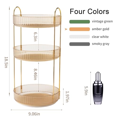 YCIA&DONE 360 Rotating Makeup Organizer and Storage for Vanity Countertop 3 Tiers, High Capacity Cosmetic Skincare Perfume Organizers for Dresser Bathroom Lazy Susan (Amber Gold) - color: Amber Gold, size: 9" (3 Tiers)