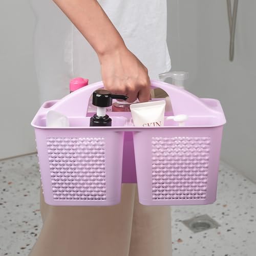 UUJOLY Plastic Portable Shower Caddy Basket Bucket, Cleaning Shower Basket with Handle Compartments Storage Basket Organizer for Bathroom Kitchen College Dorm Sink, Light Purple - color: Light Purple