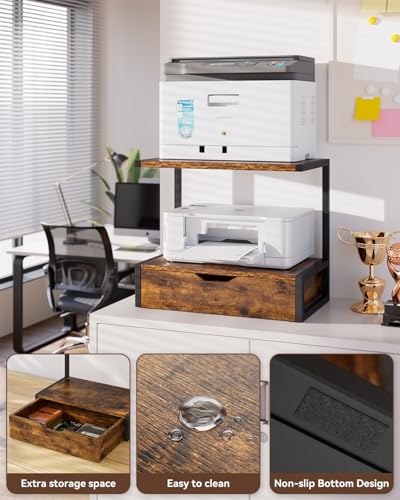 IBUYKE 2 Tier Desktop Printer Stand,Printer Table with Storage Shelf,Multi-Purpose Desk Organizer for Folders,Books,for Fax Machine, Scanner,Home Office,Brown TLJ015H - color: Brown