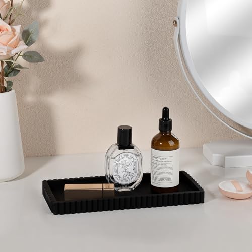 Silicone Bathroom Tray Small Vanity Organizer Rectangle Sink Caddy Sponge Holder Kitchen Counter Decor for Dish Soap, Perfume, Candle, Black - color: Black