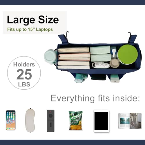 Surblue Bedside Organizer with Hook Bedside Caddy Hanging Storage Bag with Adjustable Straps and Water Bottle Holder for Home College Dorm Bunk Bed Accessories, Crib Bed Rails, Hospital Bed，Navy - color: Navy