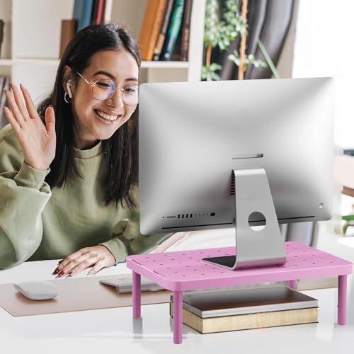 WALI Computer Monitor Stand for Desk, Adjustable Laptop Riser, Desk Monitor Stand Underneath Storage for Office, Home, School Supplies (PTT001-P), 1 Pack, Pink - color: Pink, size: Basic