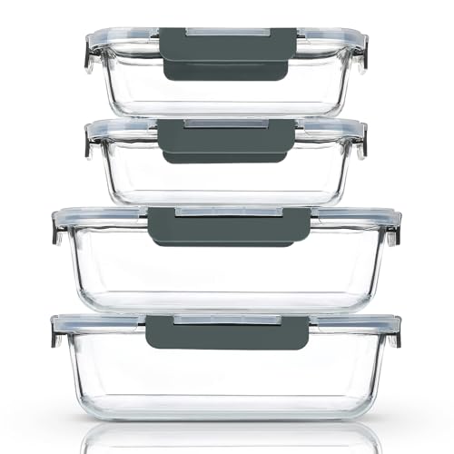 M MCIRCO [80 oz & 36 oz Extra Large Glass Food Storage/Baking Containers Set with Lids, 2 Pack 80 oz(10 cup)&2 Pack 36 oz (4.5 cup) Airtight Glass Container,Microwave,Oven,Freezer and Dishwasher - color: gray