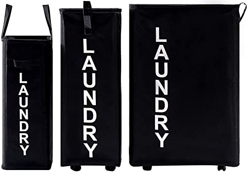 92L Extra Large Rolling Laundry Basket with Leather Handle,Tall Laundry Hamper on Wheels,Laundry Bin,Rolling Laundry Cart Black - color: Black/XXL, size: Super Large 27.5"