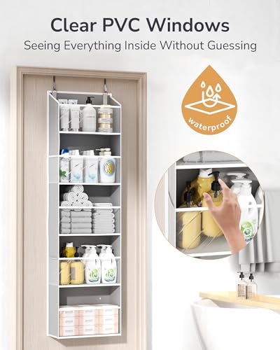 ULG Clear Over The Door Organizer 5-Tier Hanging Storage with 4 Side Pockets,Back of Door Organizer for Pantry, Bathroom, Nursery, Light Grey - color: Light Gray-4p, size: 1 Pack