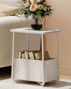 CHOEZON Nursery Side Table, Small End Table for Small Spaces, Nightstand with Fabric Basket, for Nursery, Living Room, Bedroom, White TBZ13WB - color: White