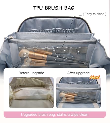 BOYATU Travel Makeup Bags Cosmetic Organizer Bag: 3 Pcs Set Large Capacity Floral Make up Bag with Compartments - Waterproof Leather Toiletry Bags with Handle for Women (20-Red) - color: 20-Red