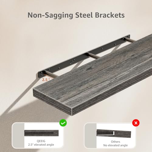 QEEIG Floating Shelves for Wall 35.4" Long - Wall Mounted Shelf Bathroom Kitchen Living Room Bedroom Farmhouse Home Decor Display Bookshelf Large 35.4 x 9.3 inch Set of 2, Grey (008-90GY) - color: D. Grey, size: 35.4"