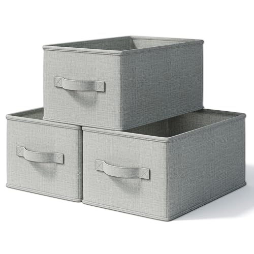 LayerSpace 3 Pack Fabric Storage Bins for Shelves | 16.25x12x10in Closet Storage Baskets | Collapsible Storage Bins |Fabric Closet Organizers with Handles | Light Gray - color: Light Gray, size: 3pcs-16.25"x12"x10"