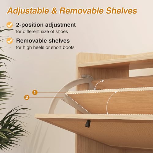 AVZEAR Narrow Shoe Storage Cabinet with 3 Flip Drawers, Freestanding Shoe Organizer Wooden Closed Shoe Rack, Slim Shoe Cabinet Storage for Entryway, Hallway, Living Room (Natural) - color: Natural, size: 3 Drawers