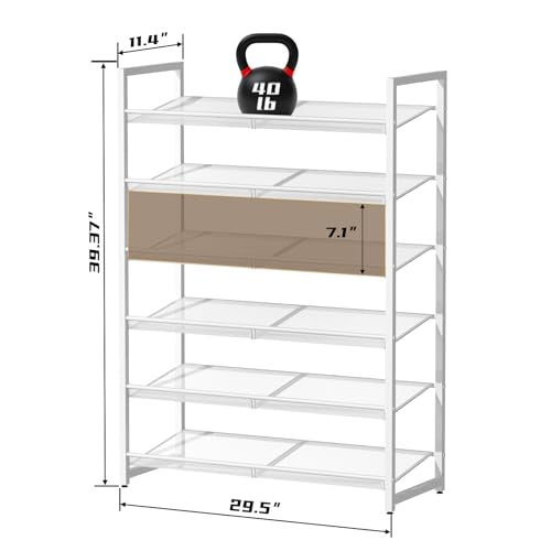 Metal Shoe Rack, 6-Tier Shoe Organizer for Entryway, Tall Shoes Stand with Angled Shelves, Holds 18-24 Pairs, Large Shoe Storage Shelf for Closet Garage Bedroom, White - color: White, size: 6Tier