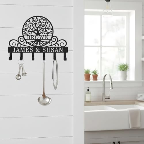 Personalized Tree of Life Metal Key Holder for Wall,Custom Monogram Coat Rack Wall Mount, Key Hooks for Bathroom, Living Room, Kitchen, Office, Wedding, Anniversary & Housewarming Gift - style: Tree of Life
