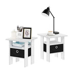 Furinno Andrey Set of 2 End Side Night Stand/Bedside Table with Bin Drawer, 2-Pack, White/Black - color: White/Black, size: 2-Pack, Center Bin