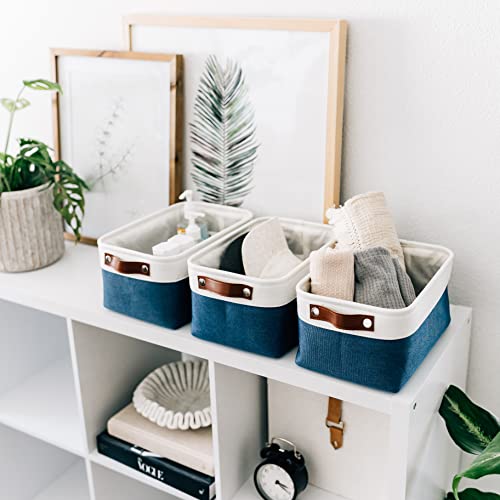 OrganiHaus Small Fabric Storage Baskets 3 Pack, 12x8in Cloth Storage Bins for Shelves, Small Baskets for Organizing Pantry Closet, Canvas Shelf Baskets, Navy Blue/Off-White - color: Navy Blue / Off-White, size: Small - 3pc