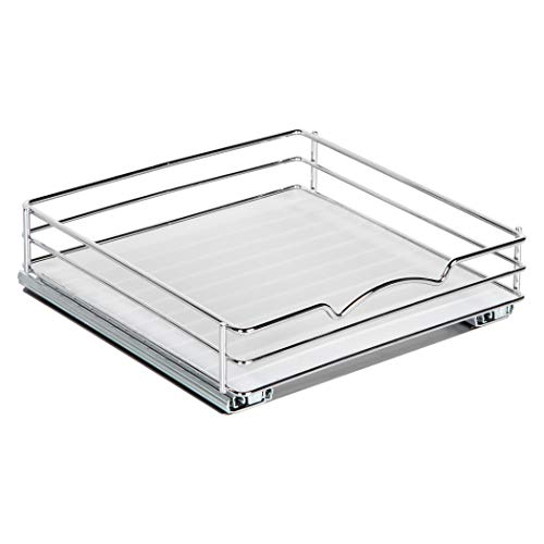 Pull-Out Cabinet Spice Rack Organizer - Slim Slide-Out Storage for Spices, Bottles & Jars, Premium Heavy-Duty Steel, Easy Install for Narrow Kitchen Cabinets - 10 ⅜ W x 10 ⅜ D x 2 ¾ H, Chrome - size: 10 Inch - Single