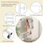 Kaitiemoo Heavy Duty Clothing Rack with Wheels,Modern Garment Rack with 3 Metal Shelves, 71.8Inches Display Rack for Hanging Clothes, Hanging Rod for Small Spaces,White - color: White