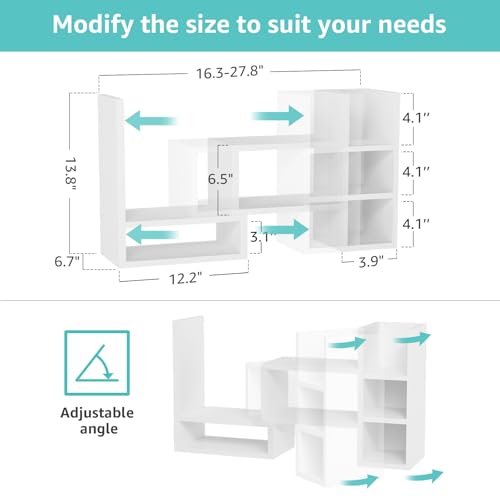 NUTIKAS Desk Shelves Desktop Organizer Shlef - White Office Organization for Top of Desk Organizers and Accessories Corner Bookshelf Table Top Shelving Small Hutch Decorations for Women Office - color: White