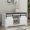 Loomie Shoe Storage Bench, 2-Tier Farmhouse Entryway Bench with Sliding Barn Door Storage Cabinets & Full Soft Removable Seat Cushion, Silm Shoe Rack with Shoe Cabinet for Entryway, Hallway, Bedroom