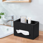 Tissue Box Cover Rectangle with Storage Tray, PU Leather Tissue Holder for Bathroom Vanity Countertop Night Stands Bedroom Office Desk, Stylish Rectangular Tissue Box Holder (Black) - color: Black
