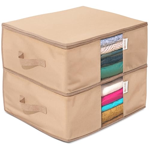 Cedar Clothes Storage Bag Organizer – Protects from Moths, Moisture, Dirt & Dust – Set of 2 Underbed Storage Bags for Clothes, Cashmere Sweaters, Bedding & More - Underbed Storage - Beige - color: Beige