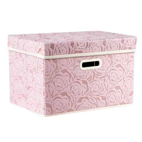 PRANDOM Collapsible Storage Boxes with Lids Fabric Decorative Storage Bins Cubes Organizer Containers Baskets with Cover Handles Divider for Bedroom Closet Living Room 14.9x9.8x9.8 Inch 1 Pack - color: Pink, size: Medium(1-Pack)