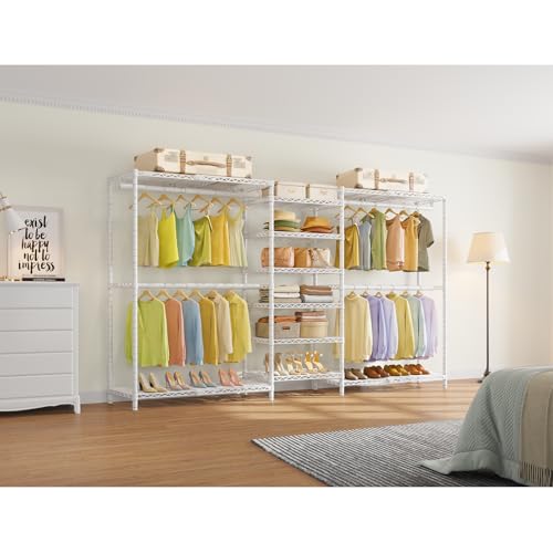 VIPEK X3 Plus Large Expandable Closet Rack Adjustable from 5'10" to 8'8" with Extendable Shelves and Hanger Rods, Freestanding Clothing Racks Modular Closet Systems Wardrobe, Max Load 1360LBS, White - color: White, size: X3 Plus