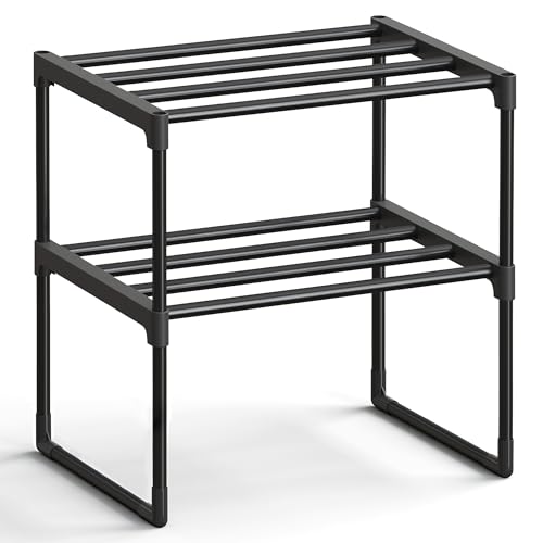 SONGMICS Shoe Rack, 2-Tier Shoe Organizer, Metal Storage Shelf, Upright or Upside Down, for 3-6 Pairs, Stackable, for Entryway, 11.8 x 16.7 x 14.8 Inches, Black ULSA002B01 - color: Black, size: 2 Tiers (16.7"W)