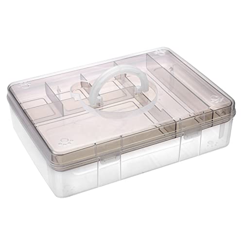 BTSKY 2-Tier Cute Bear Storage Box with Removable Divided Tray Portable Clear Plastic Art Craft Supply Organizer Stackable Home Office Supplies Storage Container for Pens Notes A4 papers etc (Coffee) - color: Coffee