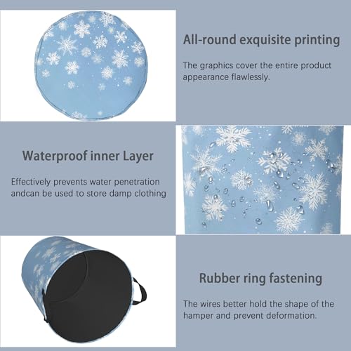 Snowflakes Christmas Laundry Basket,Oxford Cloth Laundry Hamper with Handle Foldable Portable Clothes Storage Basket for Bathroom Bedroom Dorm Room 16" x 20.8" - color: Snowflakes Christmas