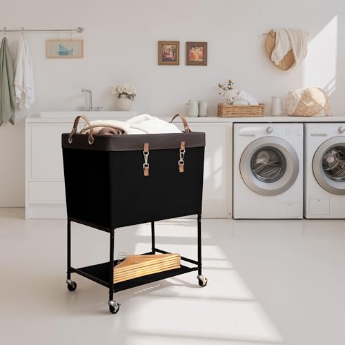 StorageWorks Laundry Cart, 2 Tier Rolling Laundry Basket, Heavy Duty Laundry Basket with Lockable Wheels, Laundry Room Organization and Storage, Clothes Hamper for Bedroom, Dorm, Closet, 29Gal, Black - color: Black, size: 29Gal (110L)