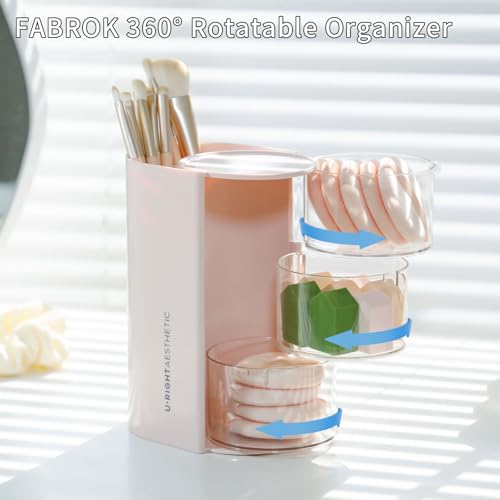 FABROK 3-Layer Hair Accessories Organizer with Brushes Holder, Rotating Small Jewelry Box for Hair Ties Clip Earring Necklaces, Bathroom Vanity Desktop Organizer Case for Cotton Swab(Pink) - color: Pink, size: 3-Layer
