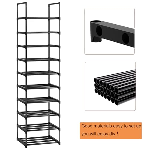 OYREL Shoe Rack, Sturdy Metal Shoe Rack Organizer,Narrow Shoe Racks for Closets,Shoes Rack,Shoe Stand,Shoe Shelf - color: Black, size: 17.1"W x 11.8"D x 78.7"H in 10 tier
