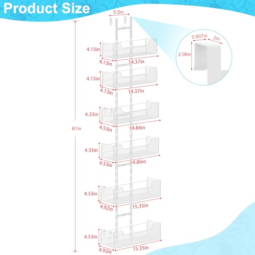 Hongtamoya Over The Door Organizer, Metal Hanging Door Organizer with 6 Adjustable Baskets and 5 Hooks, Behind The Door Storage for Closet Pantry Cabinet Kitchen Bathroom Bedroom, White - color: White Mesh Basket